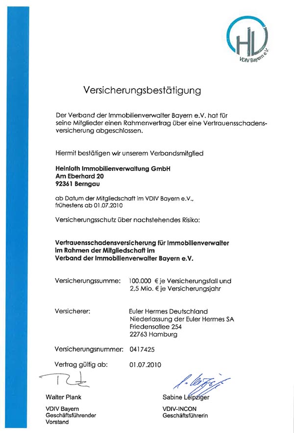 Versicherungsbestätigung